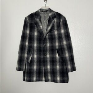 Ron Tomson RNT12 Black Gray Plaid Two Button Pea Coat Size US 44